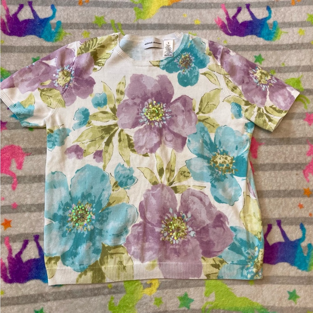 🌸Vintage 90s Alfred Dunner Grannycore Floral Short Sleeve Tee, size Medium